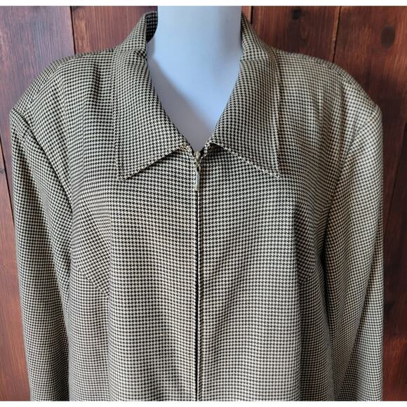 Vintage Joan Leslie Women Plus 24W Houndstooth Blazer Tan Black Shoulder Pad Zip - Picture 5 of 12